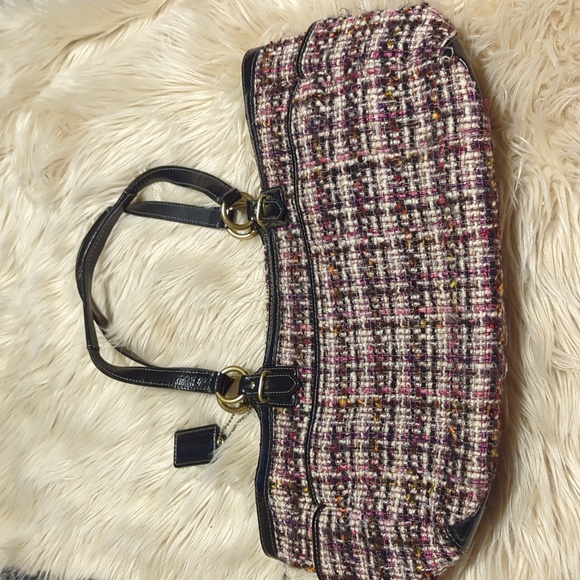 Vintage Y2K Coach Tweed Shoulder Bag Purse Tote - Picture 4 of 9